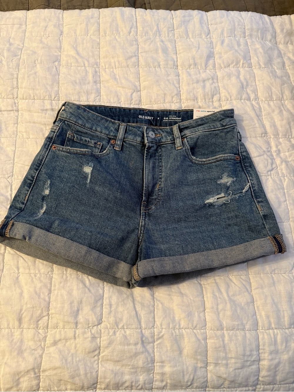 Old Navy Distressed Rolled-Hem Denim Shorts - Blue